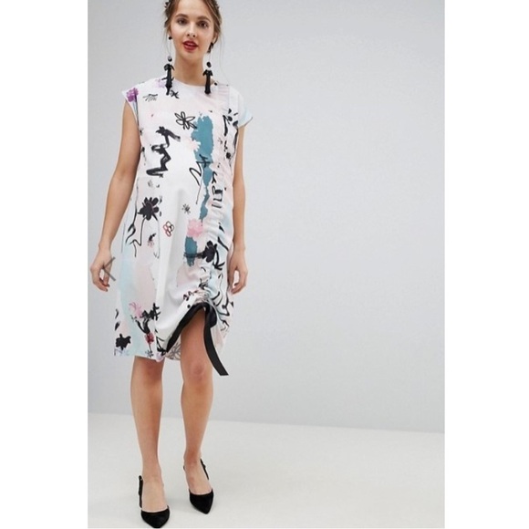 ASOS Abstract Side Ruched Ribbon Tie Dress - Picture 15 of 16